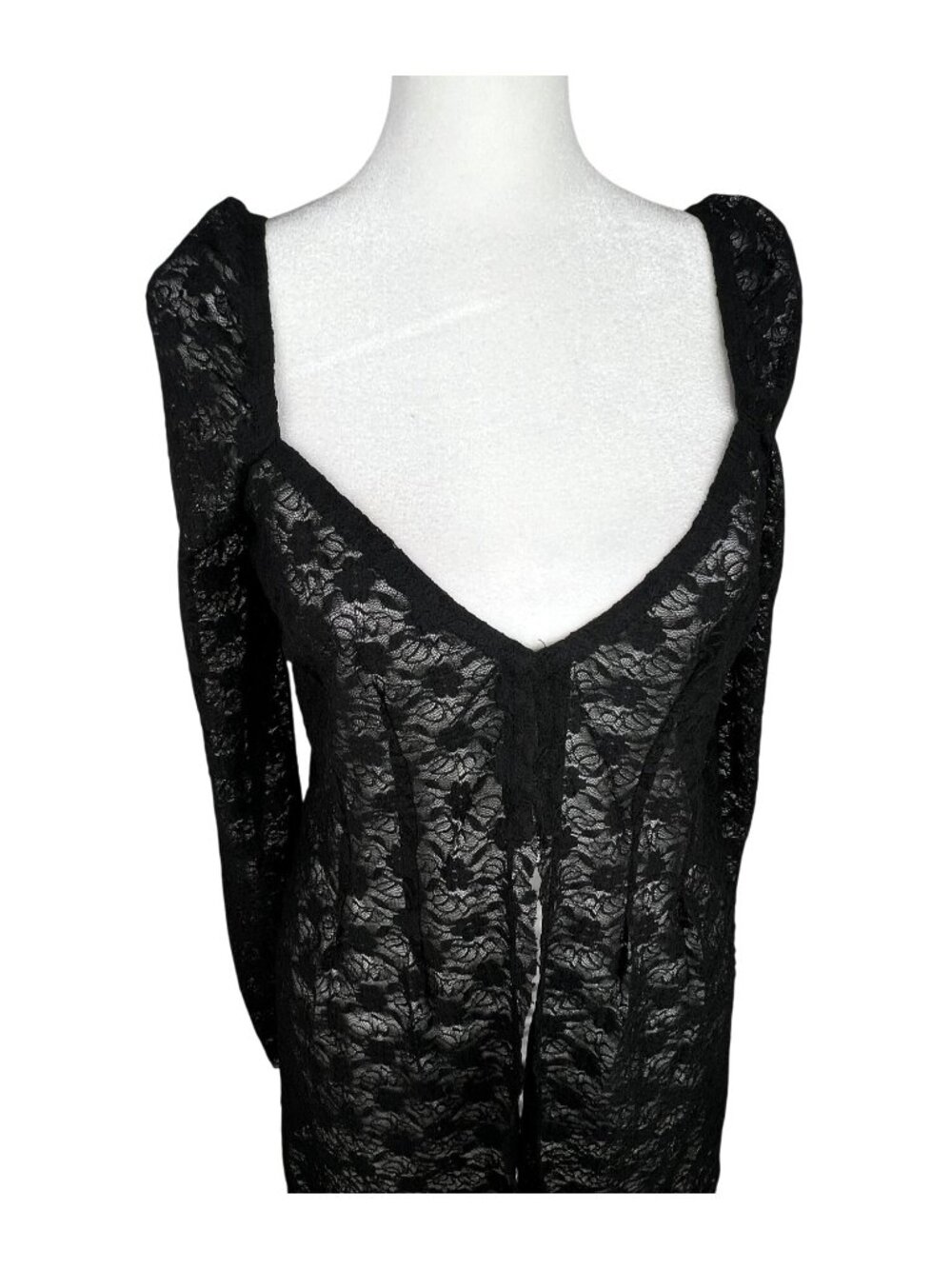Free People Black Floral Lace Long Sleeve Tunic Top Womens Small New - Picture 12 of 15